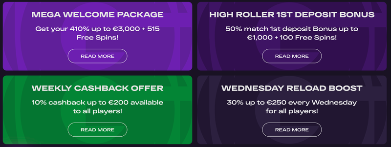 Stort utbud av bonusar hos internationella casino, inklusive bonus utan omsättningskrav